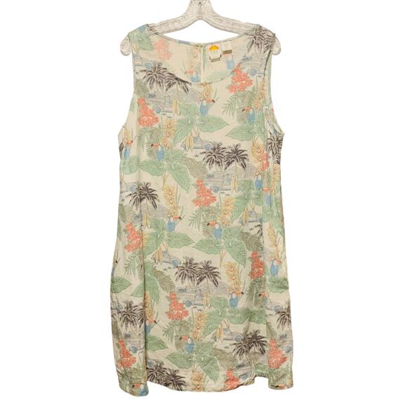 C&C CALIFORNIA 100% Linen Shift Dress 1X Tropical Surf VW Bug Print Sleeveless - Picture 1 of 5